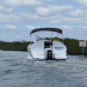 Flat faced boat from rear