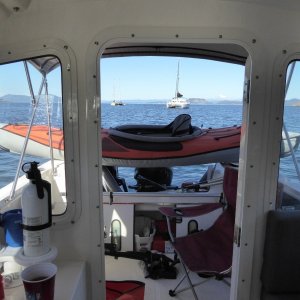 Inflating the kayak Saturday afternoon