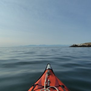 Looking out at a flat calm Strait of Juan de Fuca