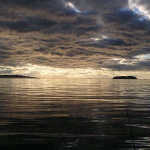 Media 'Sunset on Queen Charlotte Strait June 08' in album 'My first view of my boat sitting on the rack at Edmonds'