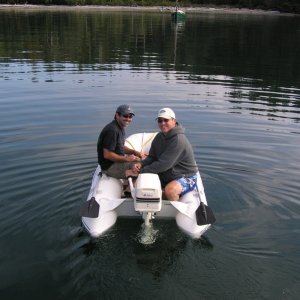 My brother Gary, on the left, and me on his dinghy; Sucia Island 2007