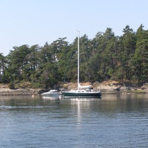 Media 'My brother's sailboat; a Tarton 30 from New Zealand.' in album 'Sunset from Sucia Island, 2007.'