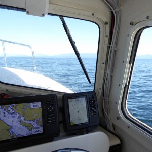 In the middle of the Georgia Strait, crossing from Comox to Lund