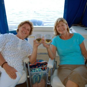 Judy and Loree onboard the Papillon for
Happy Hour...it must be 5 o'clock somewhere.
