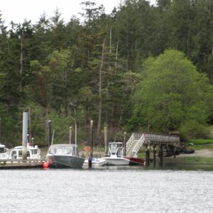 Crane Island dock in Pole Pass - note the C-dory on the other side of dock