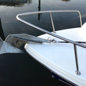 Media 'Lead anchor shim on the 22 pound Lewmar Delta keeps its shank off of the deck protecting the gelcoat.' in album 'LEWMAR DELTA 22 Pound Anchor With Lead Shim Installed'