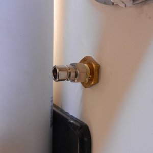 Media 'Here is what the Honda fitting looks like without the cap.' in album 'Fuel port next to outboard cable exit with rubber dust cap'