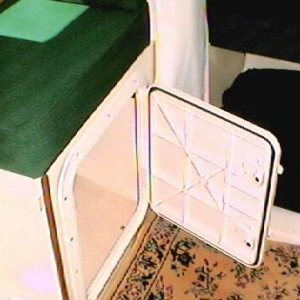 Bomar hatch installed under forward dinette seat. (stolen idea, thanks guys)