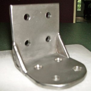 This is a stainless steel bracket I had made for the Garhauer Lifting Davit.  I want to mount the davit in the motorwell of my 22' Cruiser so the davit is directly over the kicker motor.  Problem is gas tank is directly under where I need to mount the foot.  This bracket is designed to mount on the starboard wall of the motor well area, to hold the foot.