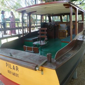 Media 'The Pilar, Earnest Hemingway's boat, is on display just east of Havana.  Notice that this boat is a "cruising model" with a small cockpit.  Still, that roller on the transom must be for something.' in album 'Havana harbor from the air.'