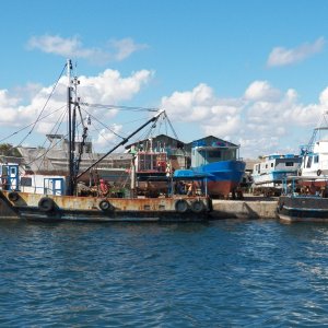 The boat on the weighs far right looks like it might be a pleasure boat (the only one we saw).  Or it might have been a pleasure boat.  Every large harbor we visited seemed to cater only to derelicts.