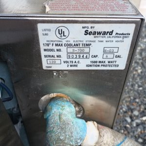 Seward water heater label