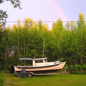 Midnight rainbow in North Pole arches over C-Farer and her new bimini