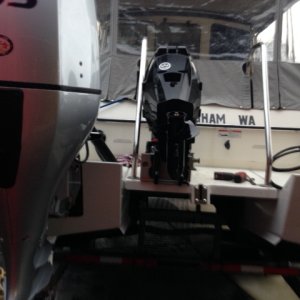 No hinderance to turning of Port engine, and bracket does not flex (motor weight 97lbs)
