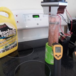 In an hour, I have frost over the entire exterior of the copper tube.  Surprisingly, the copper pipe could frost when the antifreeze seemed to be at about 45 degrees.  A couple more hours (at 3.5 amp hours) would likely get the entire thermal mass below freezing.  My antifreeze mixture freezes below -25F, so I don't think that I need to worry about bursting the copper pipe.