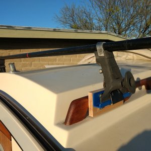 Media 'I think it's going to work out ok. I used some maple TG that I had left over from the pool house for the prototype. I'll end up replacing with some teak and do a little shapping/finishing so it doesn't look so getto.' in album 'Making some gutter brackets from 1.5x1 aluminum stock'