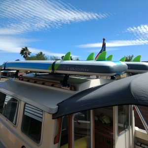Media '78" crossbars for both inflatable paddle boards side by side. These were from our old Isuzu Trooper so I know they'll fit both our kayaks side by side also.' in album 'Making some gutter brackets from 1.5x1 aluminum stock'