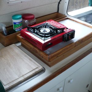 Media 'We wanted more counter space and storage so we removed the alcohol stove and use the portable butane cooker. These are great little stoves and boil water in 2 min.' in album 'We wanted more counter space and storage so we removed the alcohol stove and use the portable butane cooker. These are great little stoves and boil water in 2 min.'