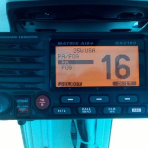Standard Horizon 2150 - selecting PA/Fog Horn mode.