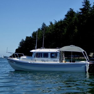 Media 'Winds calmed enough in the afternoon to put up the Sun Shade' in album 'Leaving Swinomish Channel Friday afternoon June 30'
