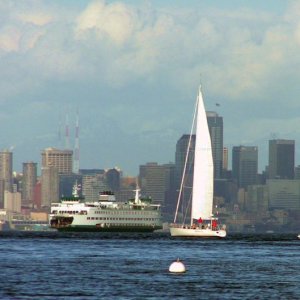 Media '(Pat Anderson) Seattle Skyline with Boats 4-21-06' in album '(Pat Anderson) Daydream at Eddie Vine Boat Launch, Shilshole, Ready to Cross to Blakely Harbor4-21-06'