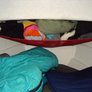 cargo mesh hammock forward in V-berth