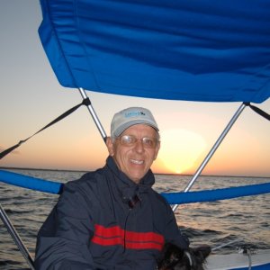 Under sail heading for Marathon, Fl. with the sun setting..