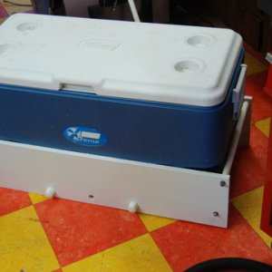 COOLER RACK
Fits my Coleman Extreme Roller Cooler perfectly. Top 2 rods hold cooler tightly. Middle 2 rods rest on top of platform to position bottom 2 at correct hieght to bolt through the rungs.