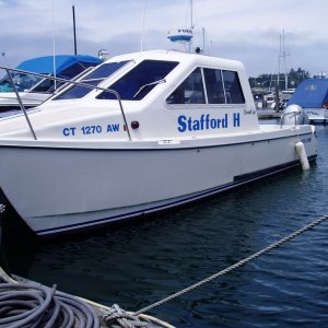 Media 'New neighbor on B Dock at Newport!  Now has OR reg numbers on it...owners nowhere in sight...Stafford H peeled off, but no new name yet...' in album 'Wanda Fuca -- another neighbor at Newport...later saw Dusty Rose pull in right beside.'