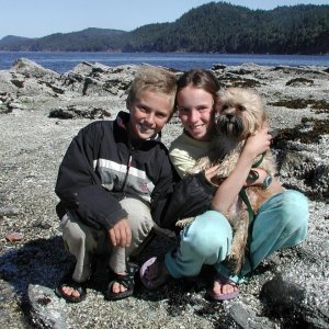 Bryce, Ami and Oscar at Galiano Island 6-25-04