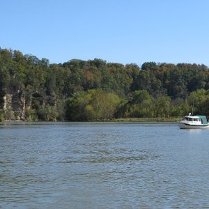 Media 'Pelican and the Harpeth River cliff.' in album 'Wrapped and ready to lock through.'
