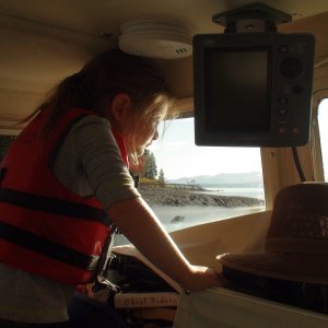 Media 'Grandaughter Wrenny on watch while exiting Bridge Bay' in album 'mule deer by Bridge Bay Marina during C-Dory Gathering'