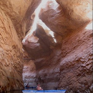 Toni (Russ in Background) in Kayak in Slot at Fifty Mile Canyon  9-22-09