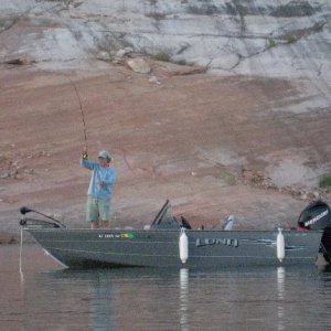 Robbi Fishing Off Rented Lund at Oak Canyon 9-19-09.Sized