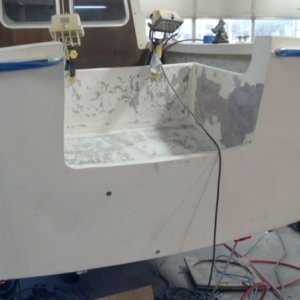 Media 'Transom Complete but the gelcoat would not bind to the West System so stripped the gelcoat off and setup to paint.' in album 'Transom Complete but the gelcoat would not bind to the West System so stripped the gelcoat off and setup to paint.'