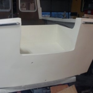 Media 'Painted Transom Ready for the new outboard on Tuesday.' in album 'Transom Complete but the gelcoat would not bind to the West System so stripped the gelcoat off and setup to paint.'