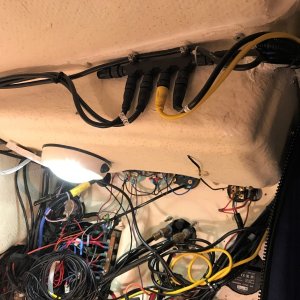 Media 'Main network T mounted in Vberth above back of helm.' in album 'Hole in dash where I removed old RayMarine control head and will install new Garmin control head'