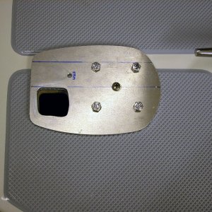 (AnchortownJim) ASTER 500 mounting plate in plan view, prior to expoxying to the deck.  The plate allows for easy removal of the windless for maintenance.