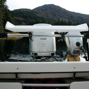 New stern railing with rod holder brackets and new fish cleaning table of my own design