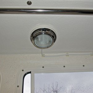 Media 'Completed overhead light.  Has two brightness levels.  Highest is good enough to conduct surgeries under!  It is very bright.' in album '(AnchortownJim) Quick ASTER 500 mounting plate made out of 3/16" 6061 aluminum, prior to being epoxied to the deck with MarineTex, side view.'