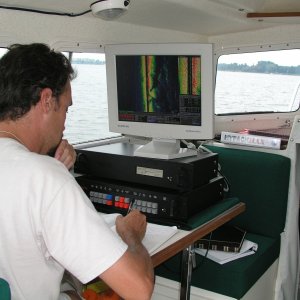 Sonar processor (colleague Chris Mears taking notes).