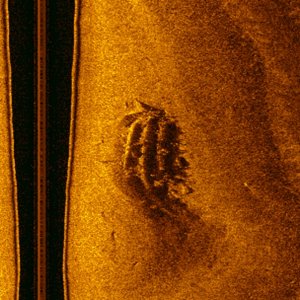 Another one - wreck image curved, as survey boat was turning.