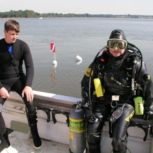 Divers ready to investigate a sonar target.
