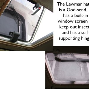 Lewmar Hatch with screen and self supporting hinge