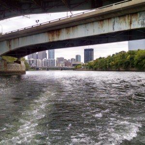 Media 'Heading back south on the Schuylkill river from Philadelphia to the Delaware river' in album 'Boat house row where the college boat houses have their skull rowing teams just above the falls. Philadelphia Museum of art is just to the right of the picture.'