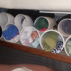 Closets; 4 and 6 inch pvc pipes on existing shelves in berth