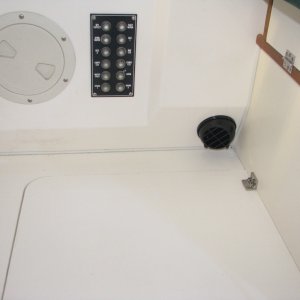 Hot air outlet at helm footrest, can be directed into berth area