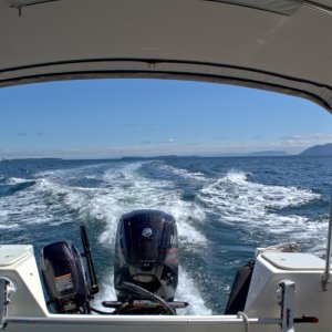Crossing Boundary Pass into Canadian waters August 18, after the Bellingham CBGT