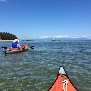 Kayaking around to the outside of Newcastle Island with Brock.