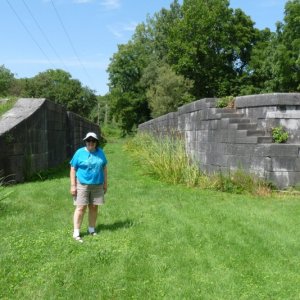 The first two generations of the Eire Canal (1820s & 1850s) were build of hand laid stone and the boats were pulled by horses & mules.  This is an abandoned section of the 2nd generation.  Note the hand work on the stones still so fine you can't get a card into the cracks.